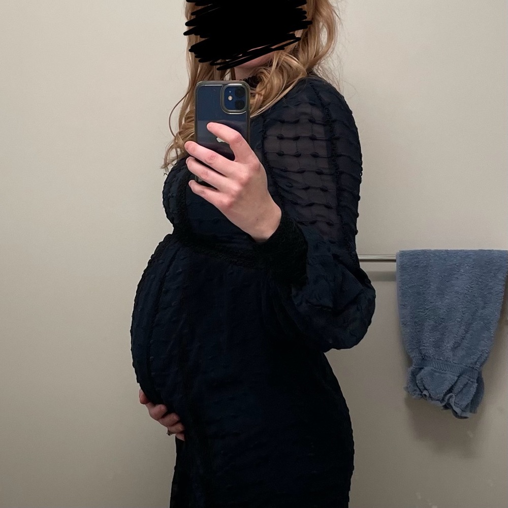 ASOS DESIGN Maternity Textured high neck mini smock dress with lace trim